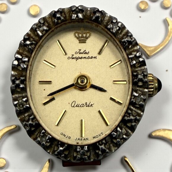 Vintage Jules Jurgensen Quartz Watch Head With Diamond Bezel Japan Movement - Picture 1 of 10